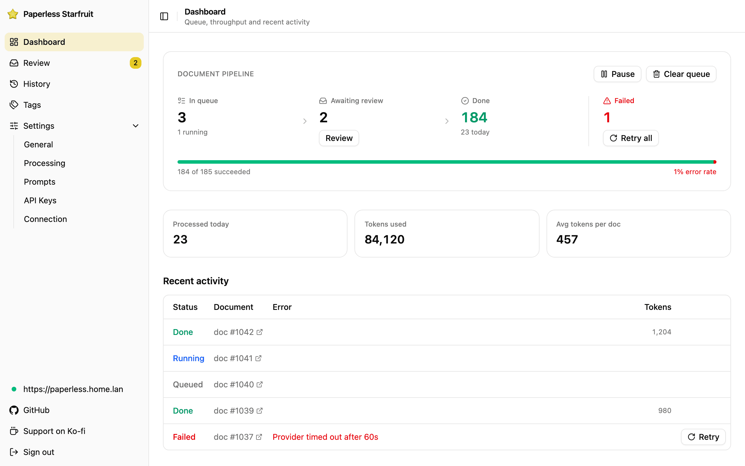 Paperless Starfruit, my self-hosted document dashboard